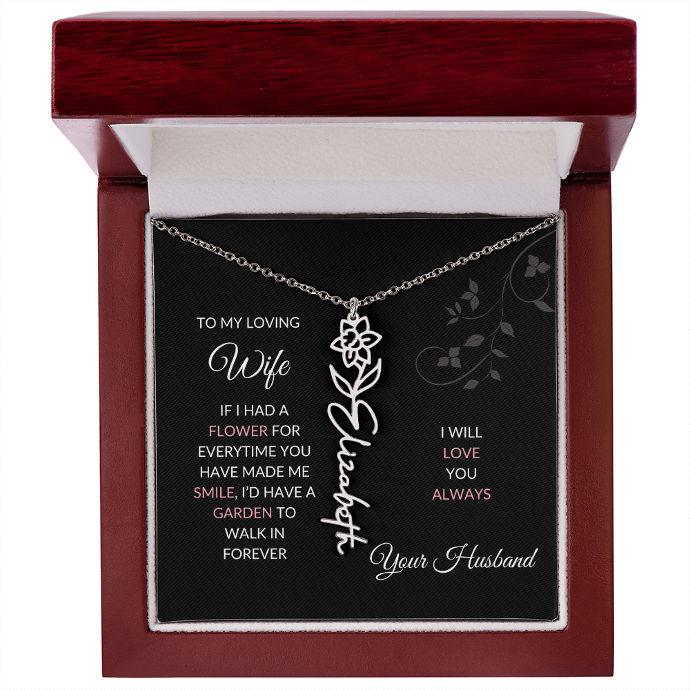 Birth Flower Necklace – Custom Name Pendant With Adjustable Chain & 18K Gold Finish