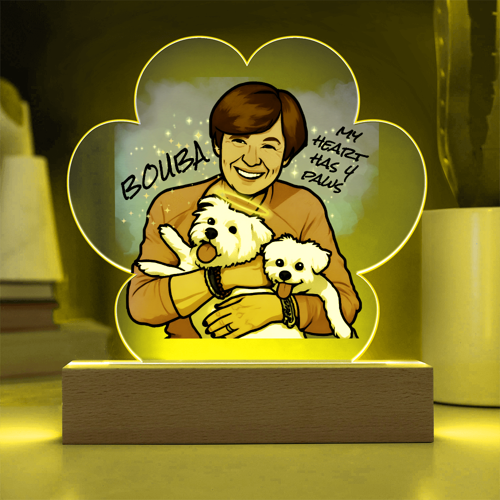 Personalised Pet Memorial Paw Shaped Acrylic Plaque Led Lamp