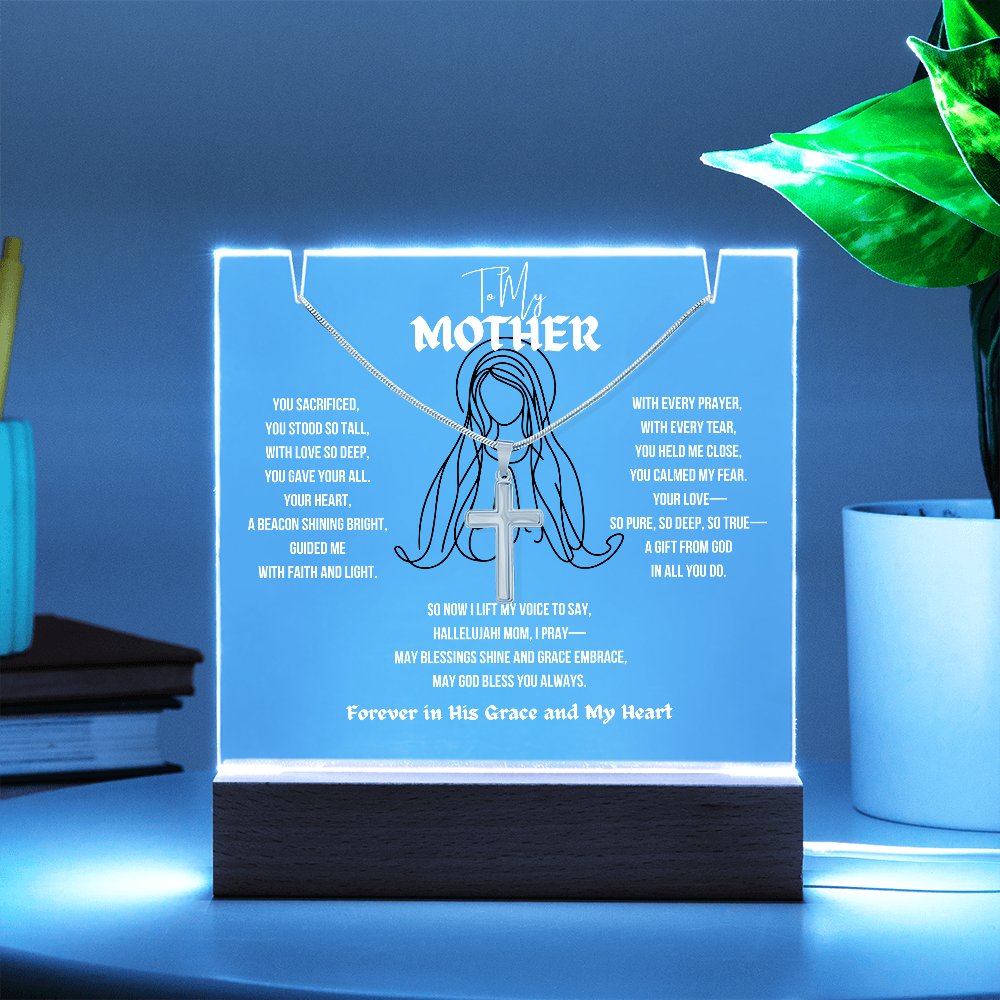 To My (Religious) Mom Cross Necklace With Acrylic Led Lamp
