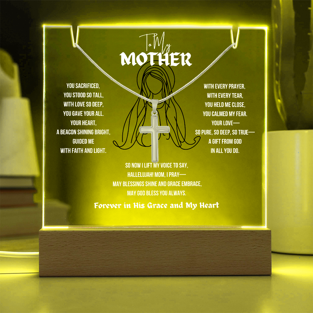 To My (Religious) Mom Cross Necklace With Acrylic Led Lamp