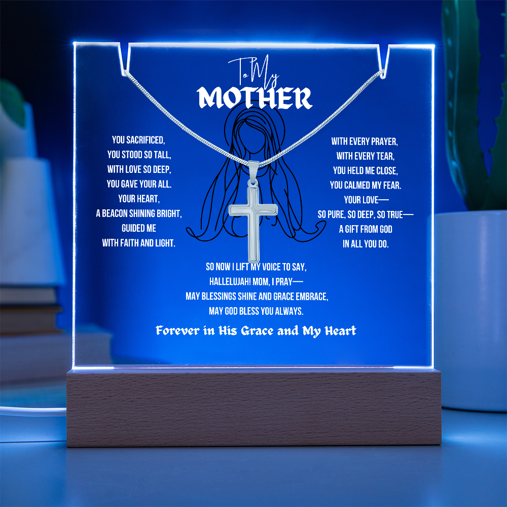 To My (Religious) Mom Cross Necklace With Acrylic Led Lamp