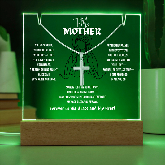 To My (Religious) Mom Cross Necklace With Acrylic Led Lamp