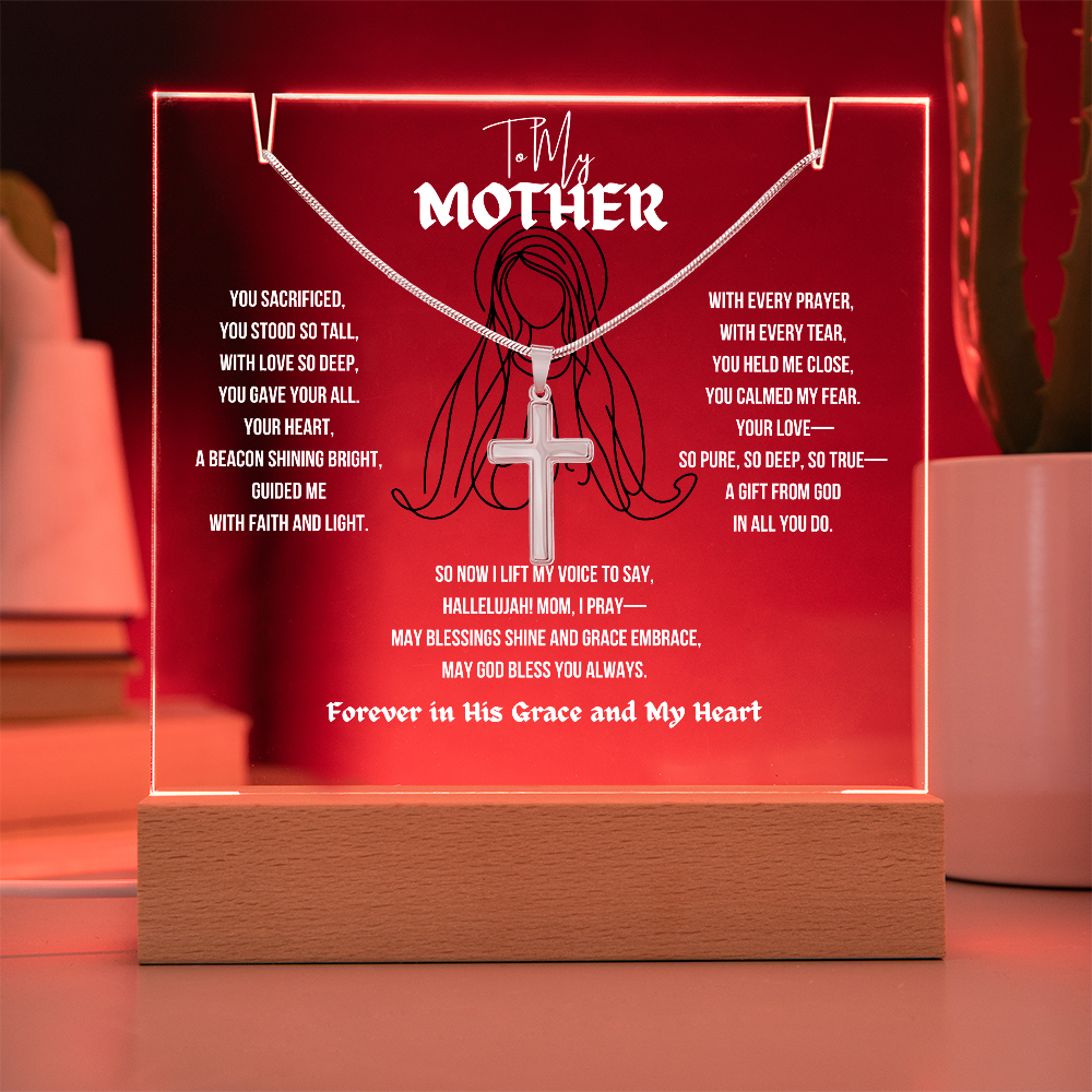 To My (Religious) Mom Cross Necklace With Acrylic Led Lamp