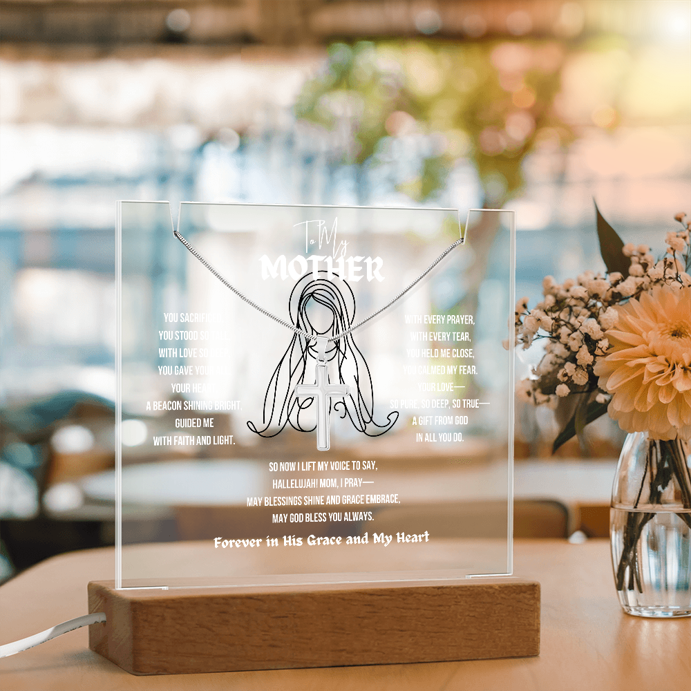 To My (Religious) Mom Cross Necklace With Acrylic Led Lamp