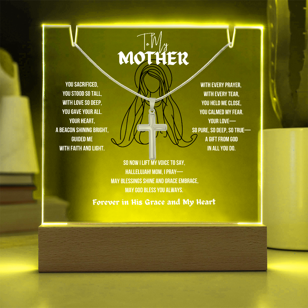 To My (Religious) Mom Cross Necklace With Acrylic Led Lamp