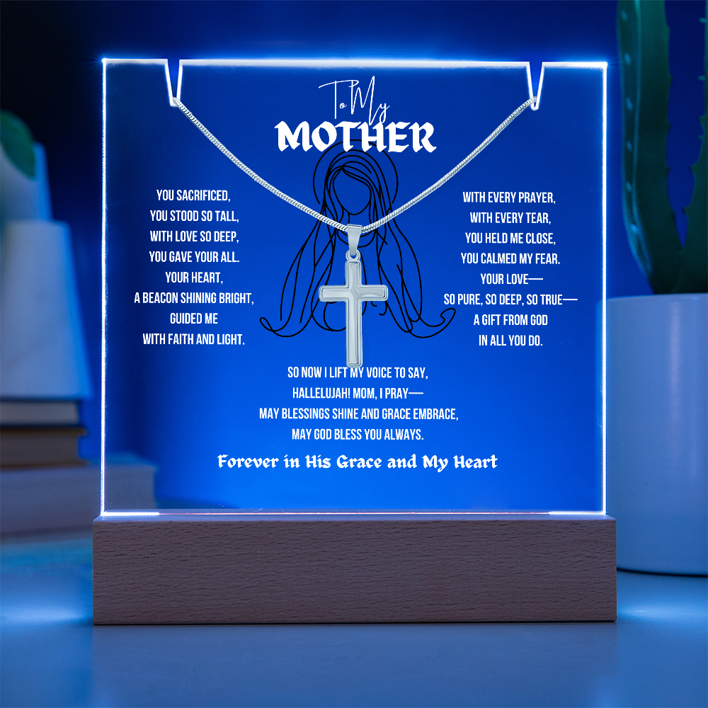 To My (Religious) Mom Cross Necklace With Acrylic Led Lamp