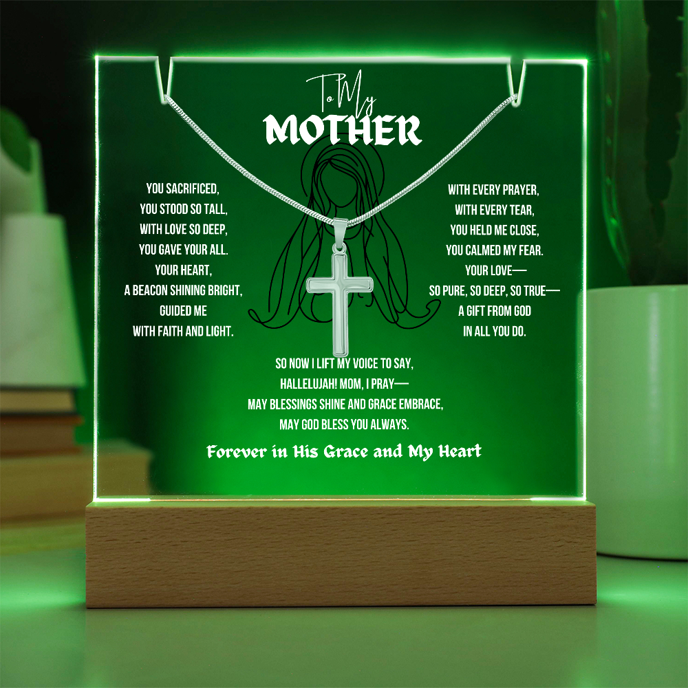To My (Religious) Mom Cross Necklace With Acrylic Led Lamp