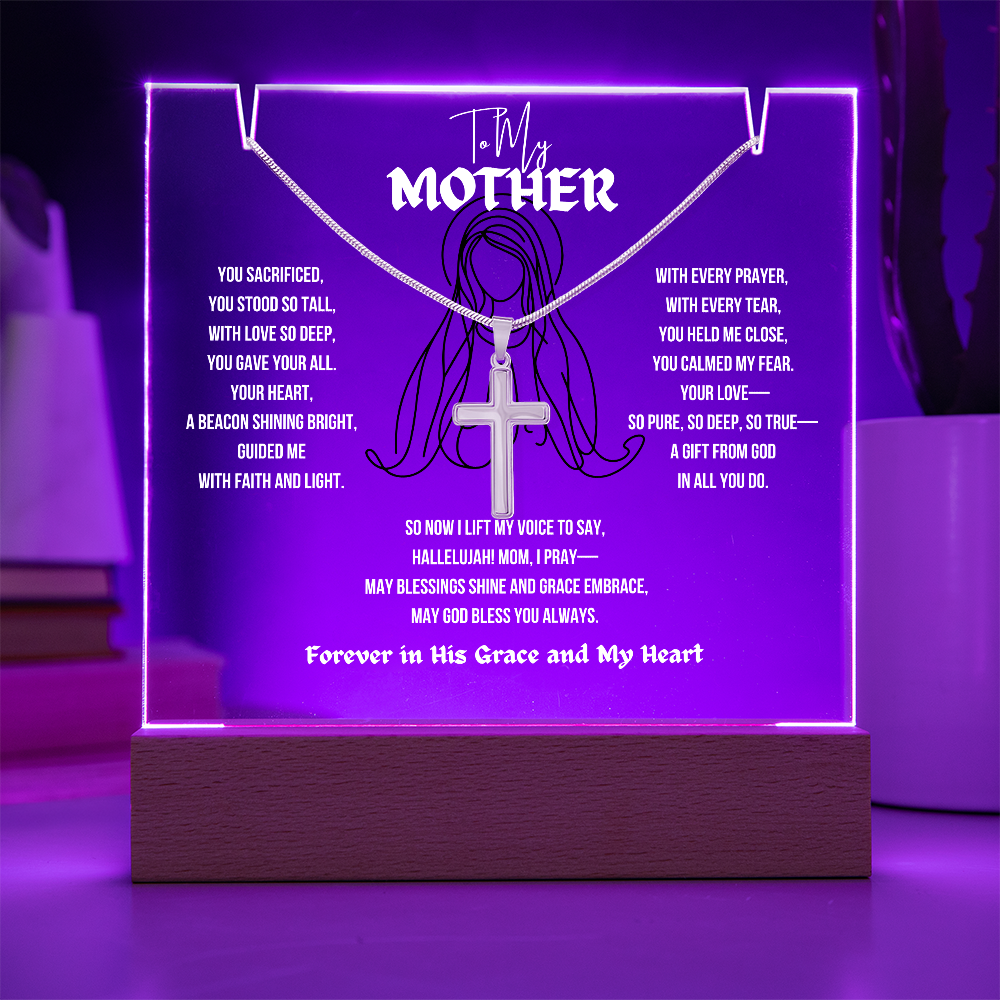 To My (Religious) Mom Cross Necklace With Acrylic Led Lamp
