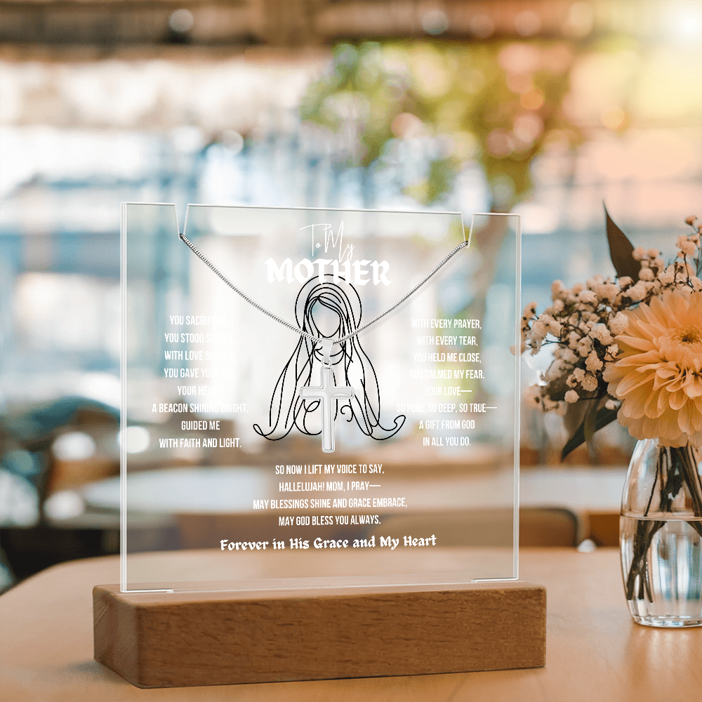 To My (Religious) Mom Cross Necklace With Acrylic Led Lamp