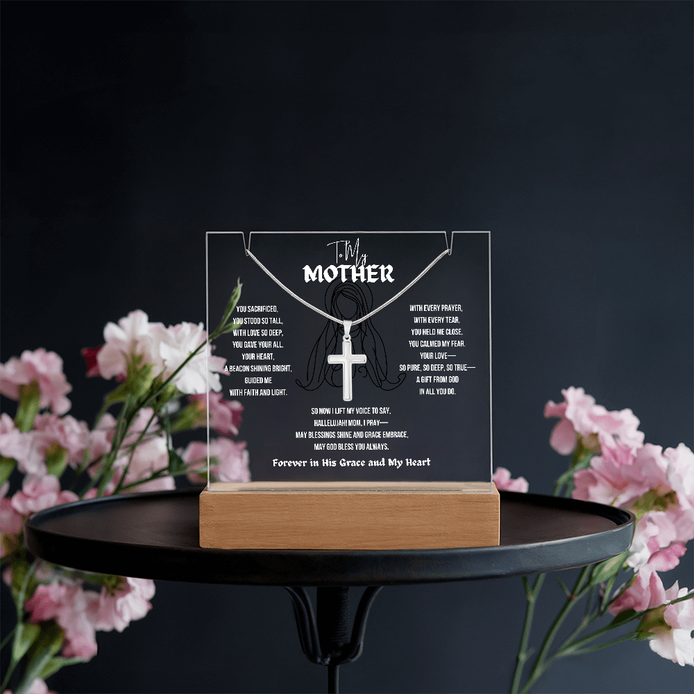 To My (Religious) Mom Cross Necklace With Acrylic Led Lamp