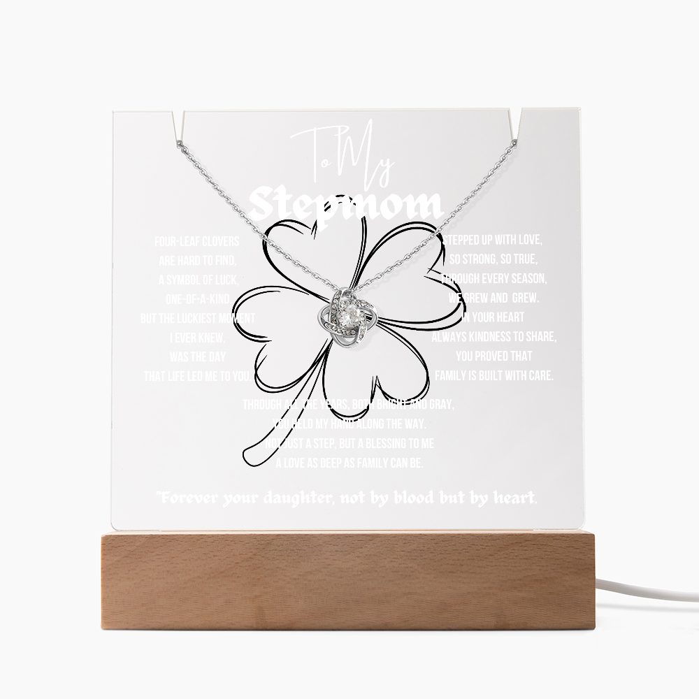 To My Stepmom Love Knot Necklace With Keepsake Acrylic Led Lamp