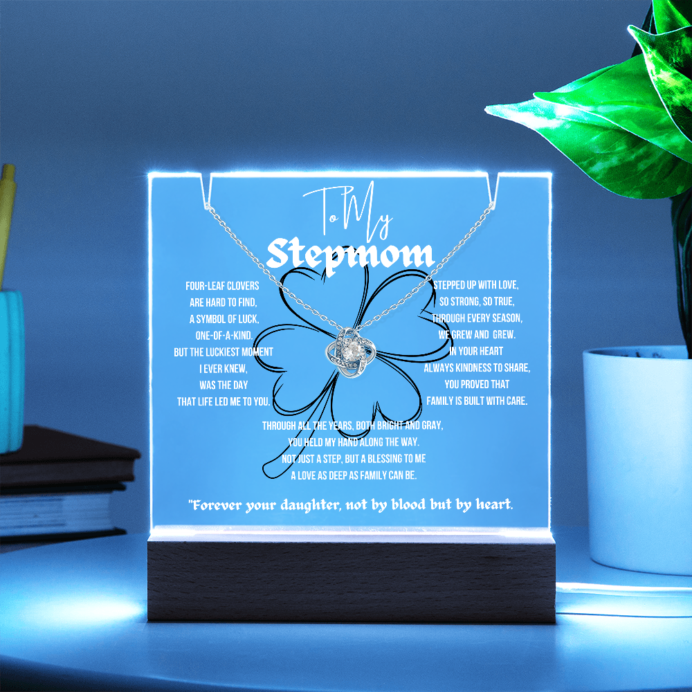 To My Stepmom Love Knot Necklace With Keepsake Acrylic Led Lamp