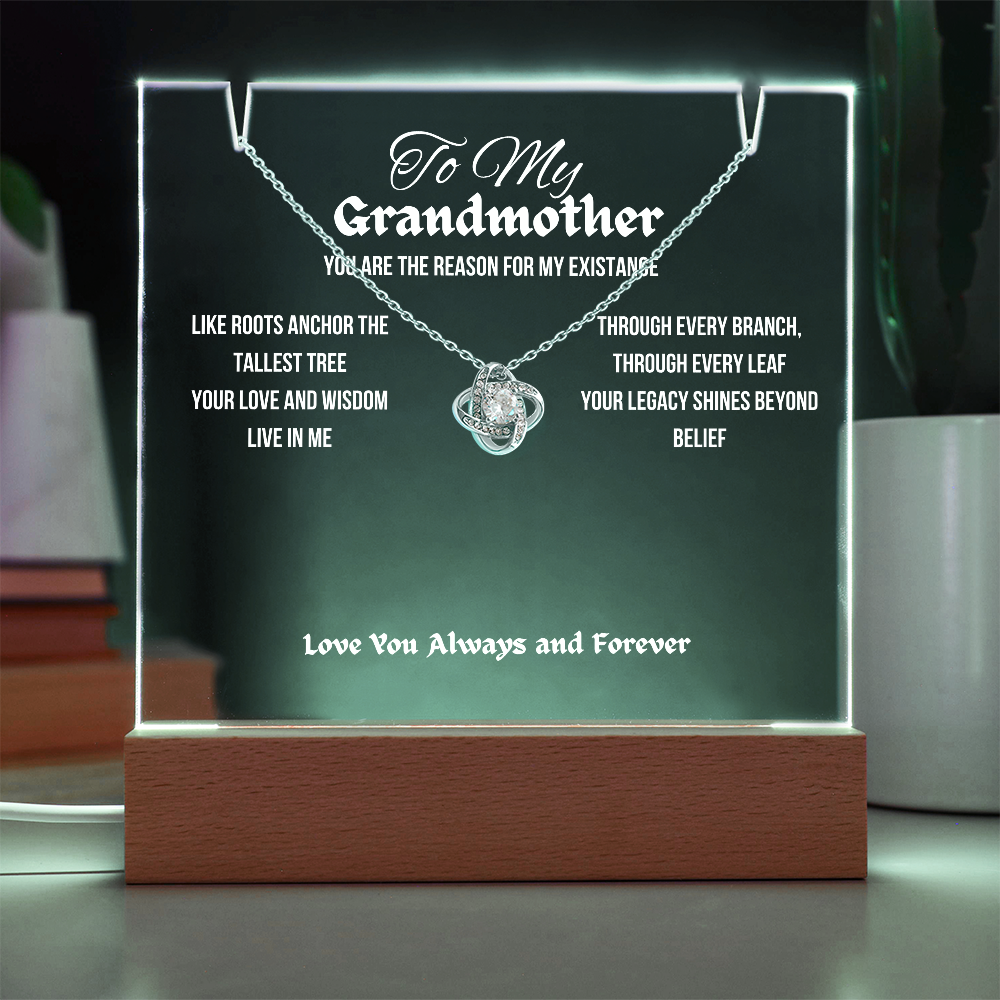 To My Grandmother Acrylic Led Lamp With Love Knot Necklace Gift For Mother's Day Birthday