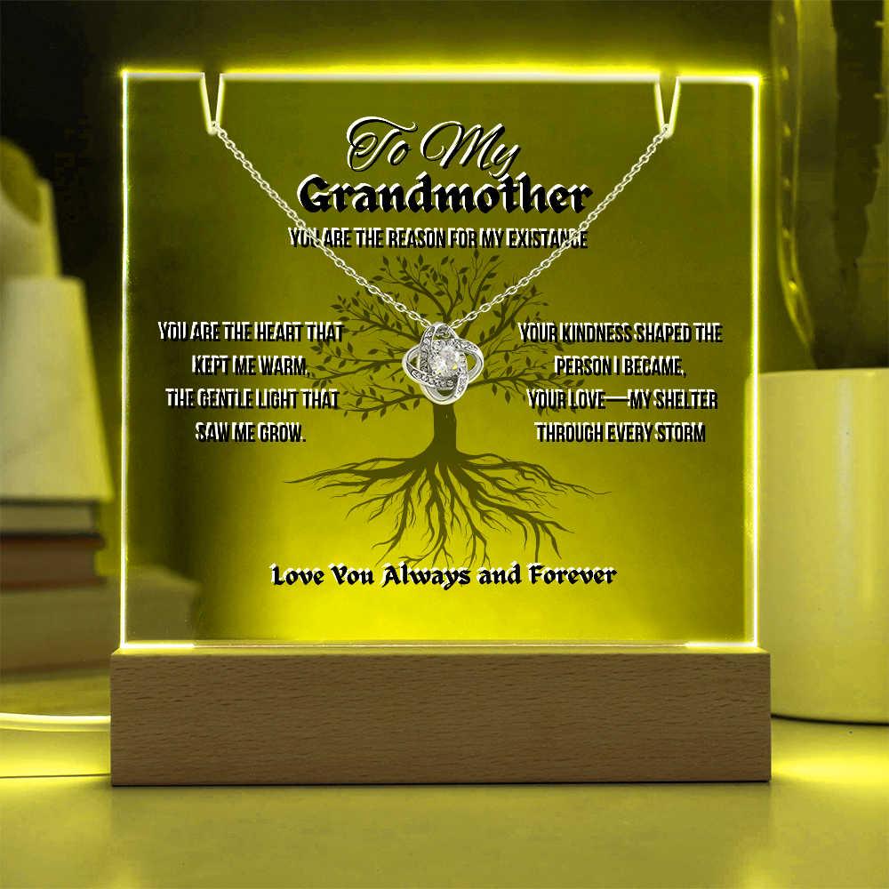 To My Grandmother Keepsake Acrylic Led Lamp With Love Knot Necklace Bundle