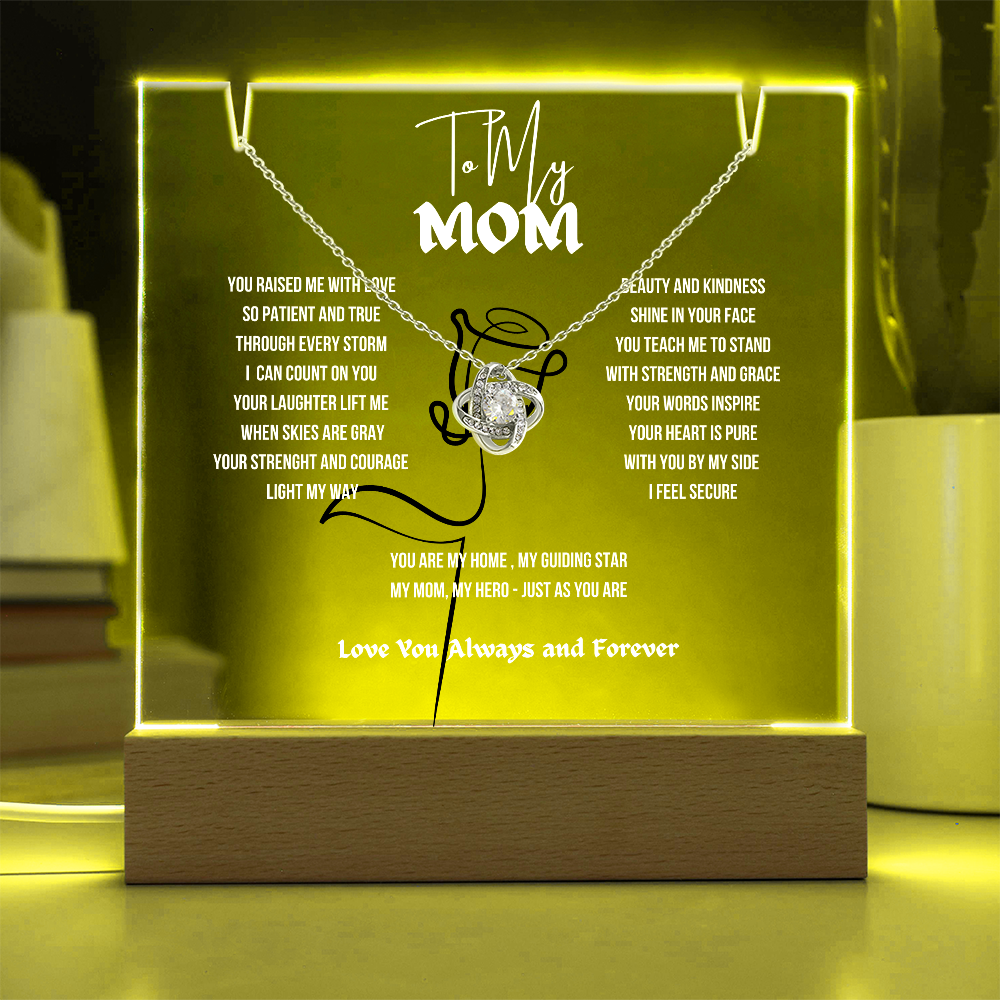 To My Mom Love Knot Necklace With Keepsake Acrylic Led LampDay