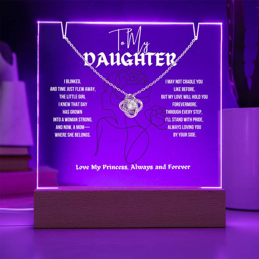 To My Daughter Love Knot Necklace With Keepsake Acrylic Led Lamp