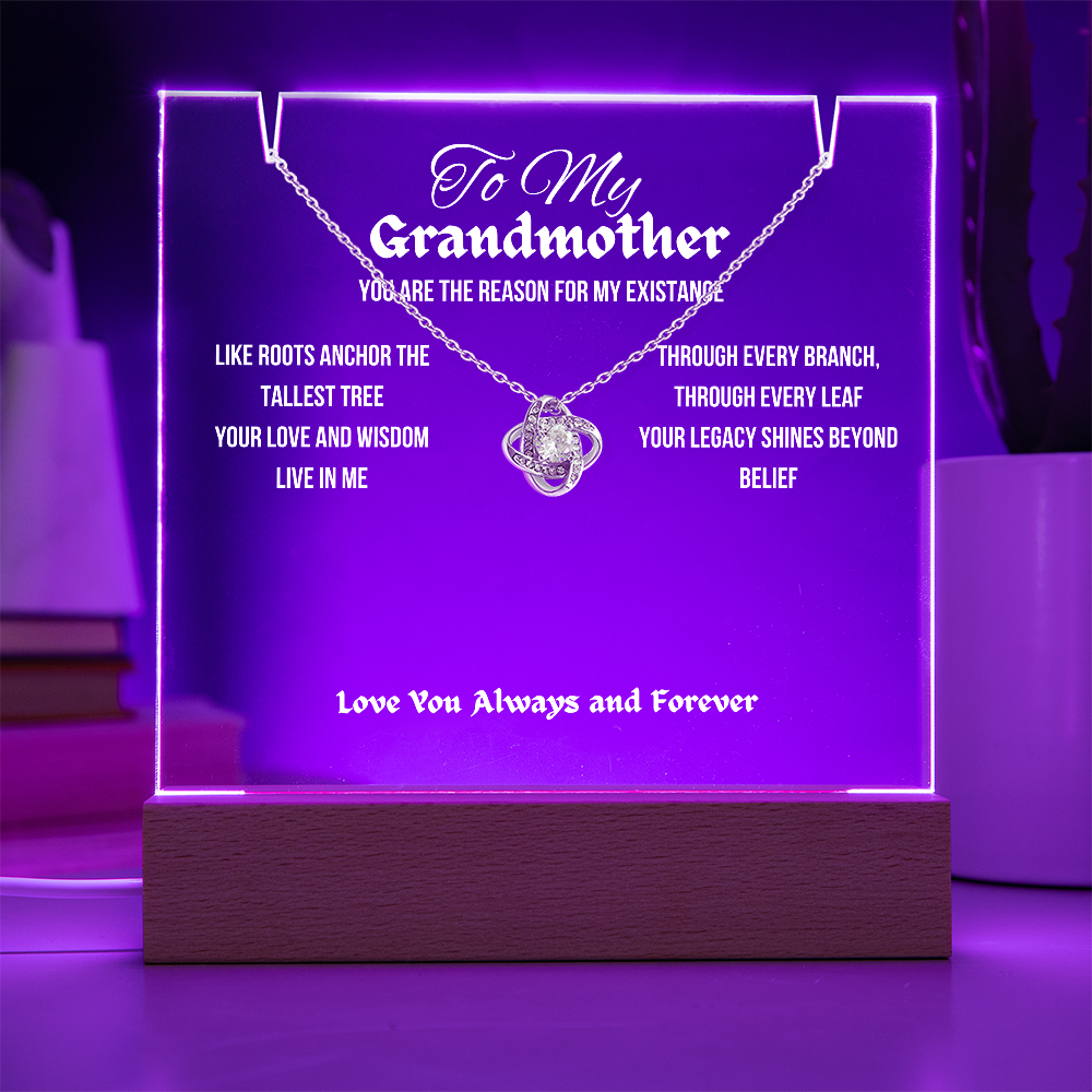 To My Grandmother Acrylic Led Lamp With Love Knot Necklace Gift For Mother's Day Birthday
