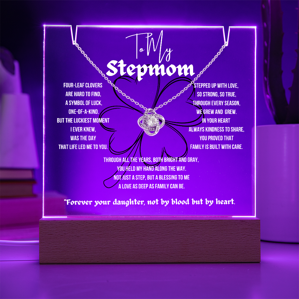 To My Stepmom Love Knot Necklace With Keepsake Acrylic Led Lamp