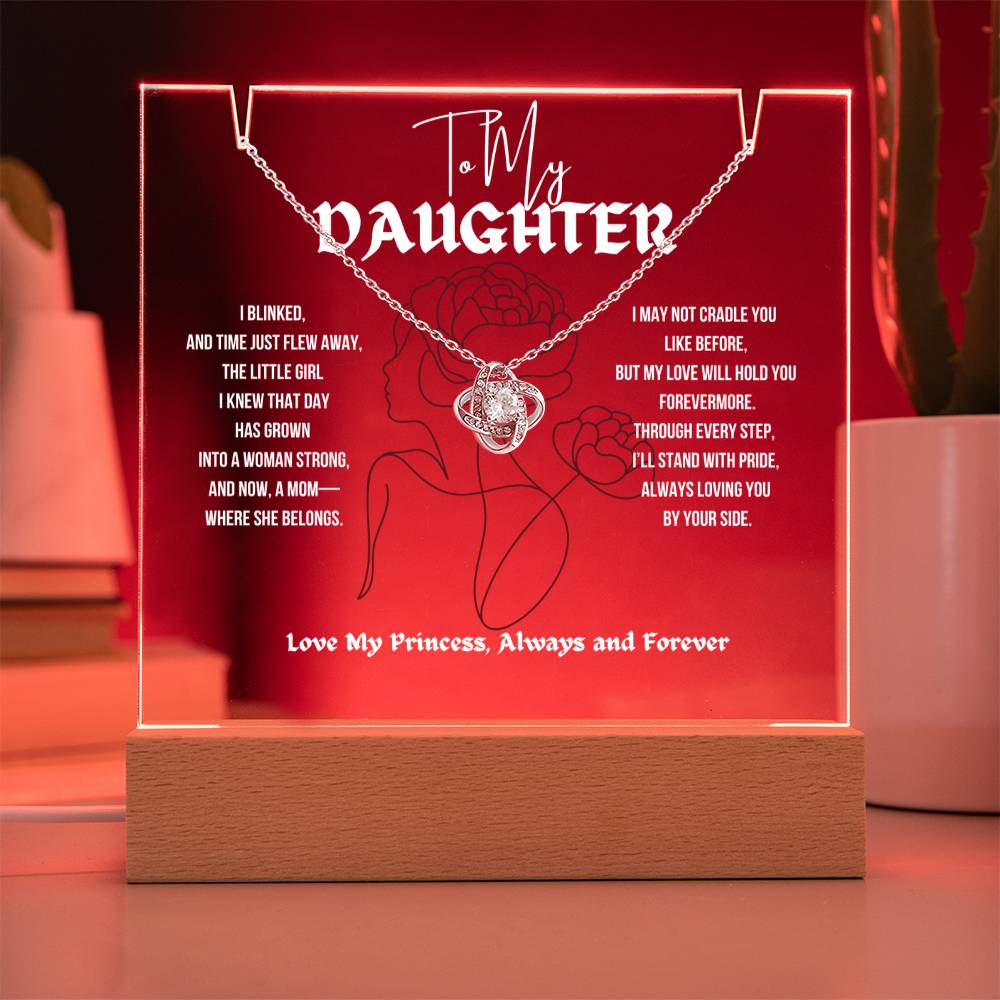 To My Daughter Love Knot Necklace With Keepsake Acrylic Led Lamp