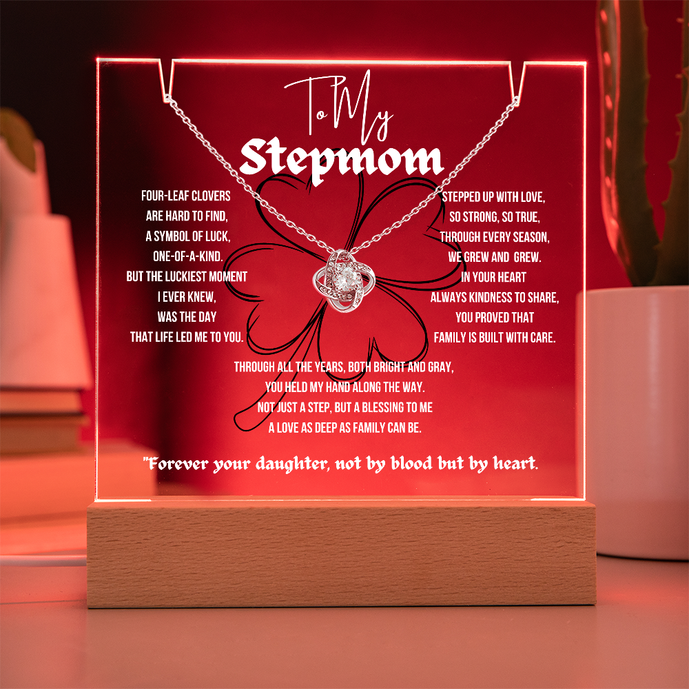 To My Stepmom Love Knot Necklace With Keepsake Acrylic Led Lamp