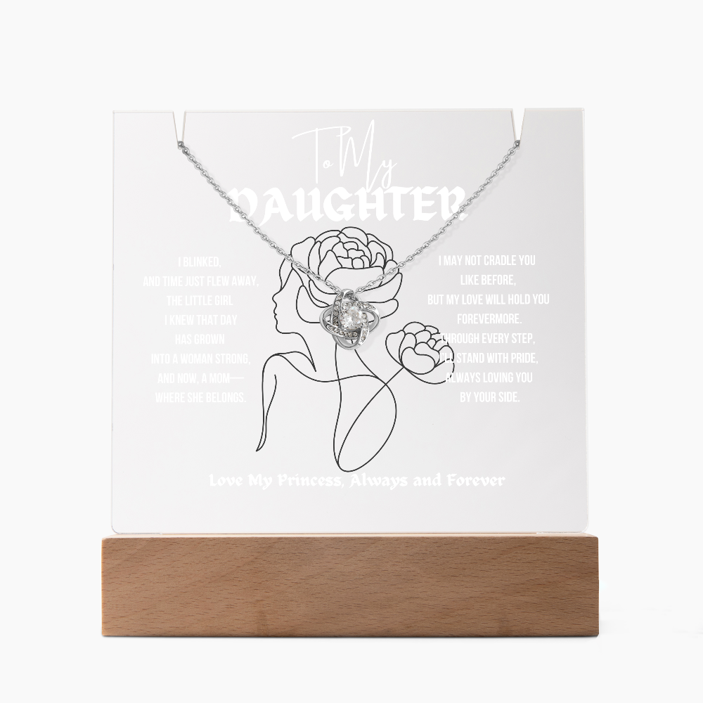To My Daughter Love Knot Necklace With Keepsake Acrylic Led Lamp
