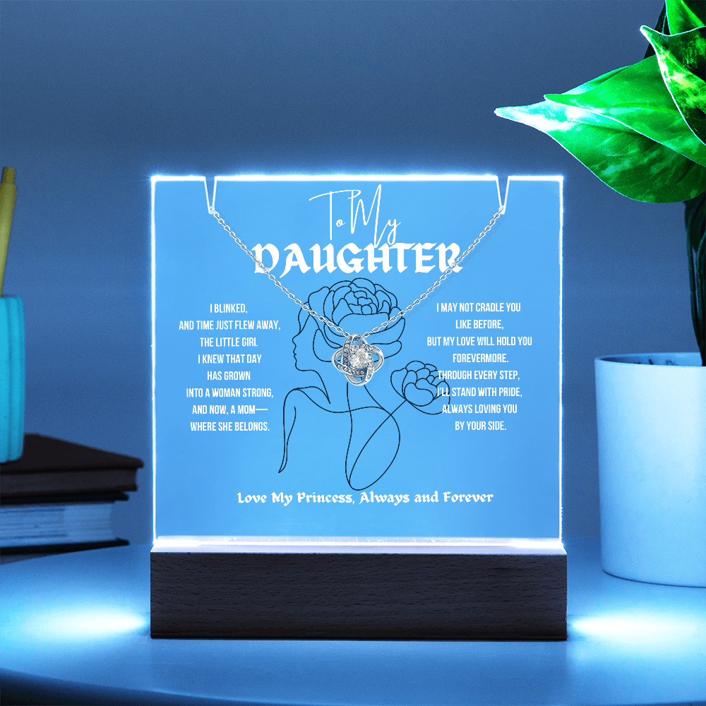 To My Daughter Love Knot Necklace With Keepsake Acrylic Led Lamp