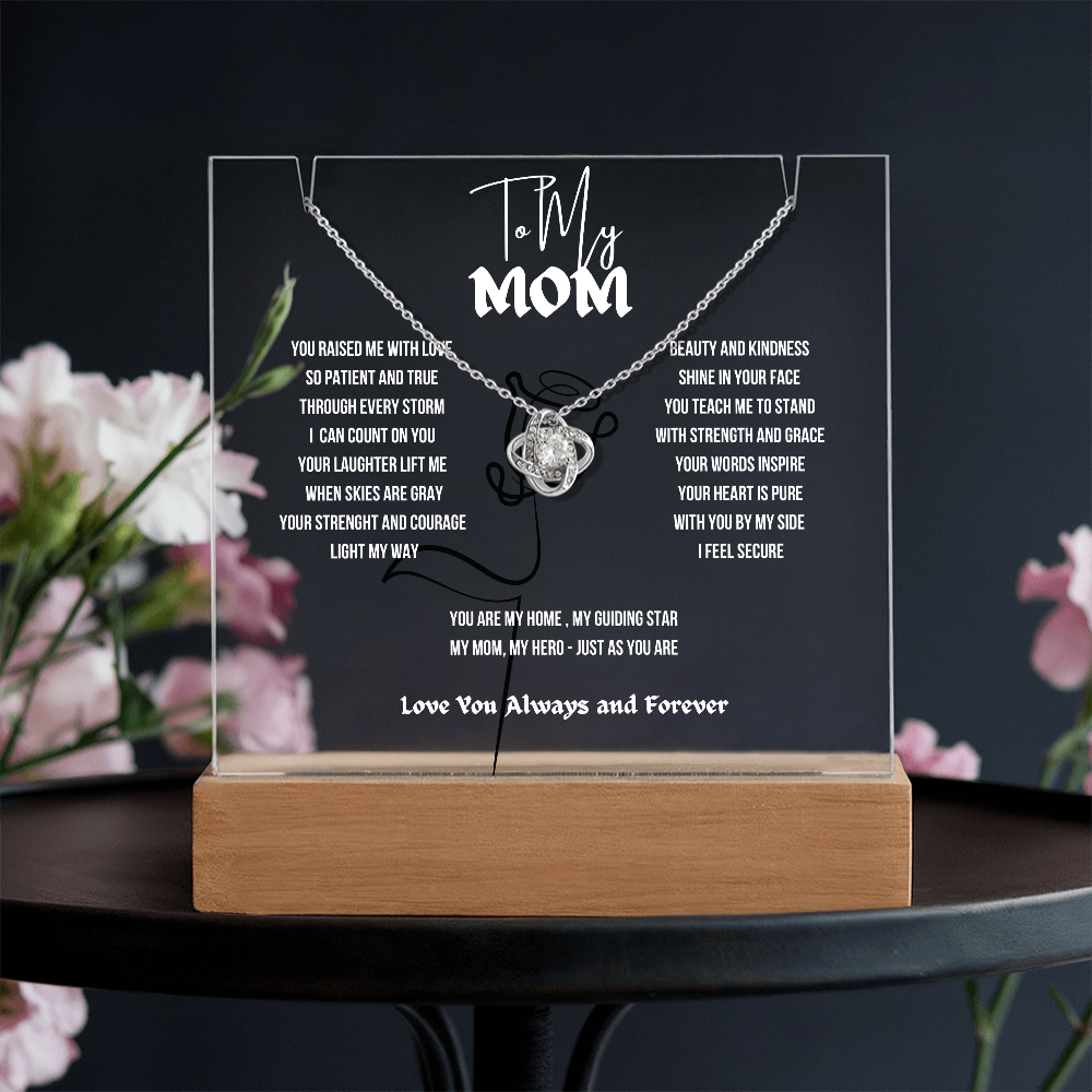 To My Mom Love Knot Necklace With Keepsake Acrylic Led LampDay