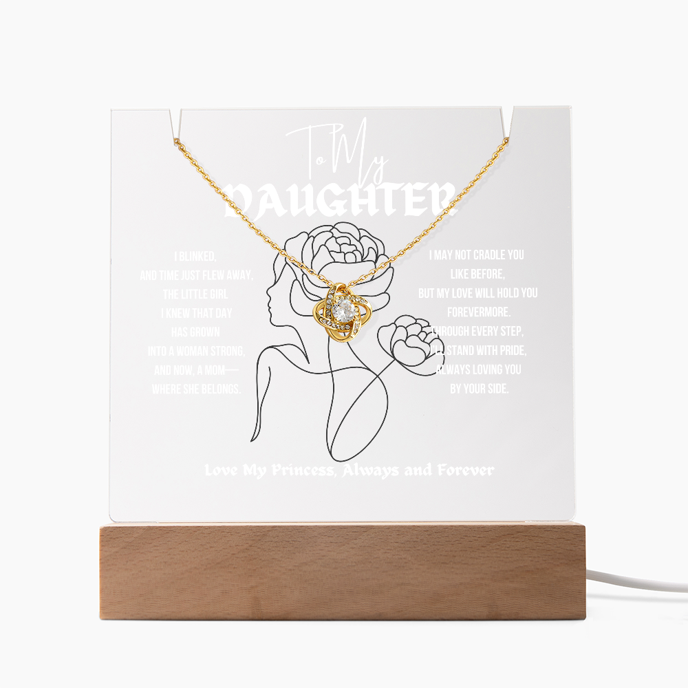 To My Daughter Love Knot Necklace With Keepsake Acrylic Led Lamp