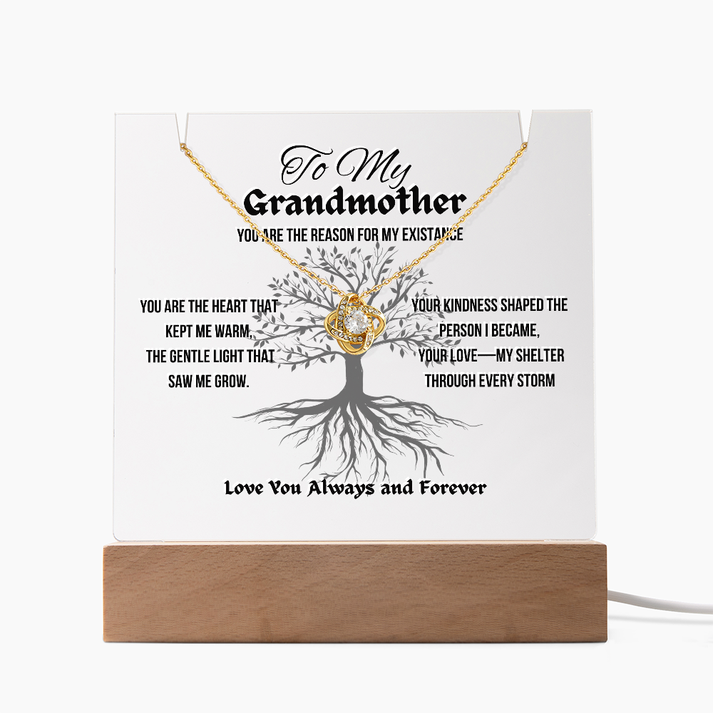 To My Grandmother Keepsake Acrylic Led Lamp With Love Knot Necklace Bundle