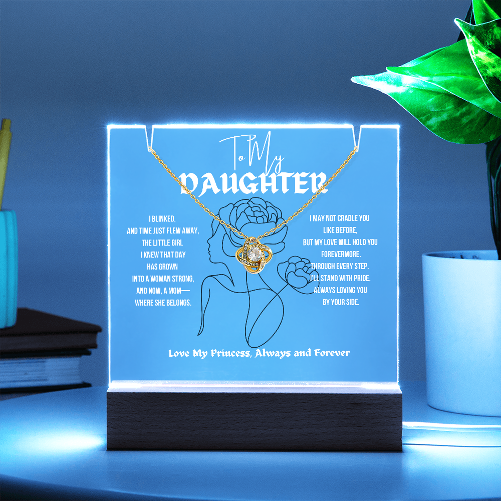 To My Daughter Love Knot Necklace With Keepsake Acrylic Led Lamp