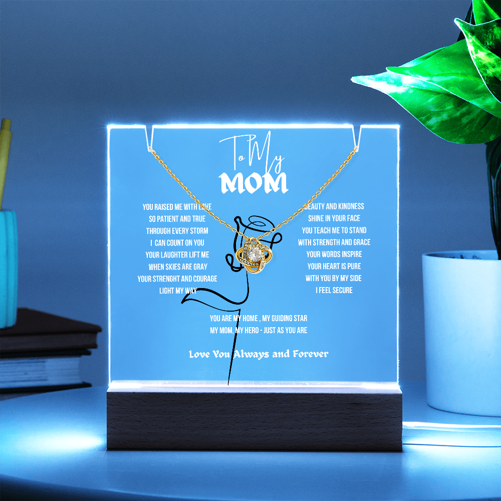 To My Mom Love Knot Necklace With Keepsake Acrylic Led LampDay