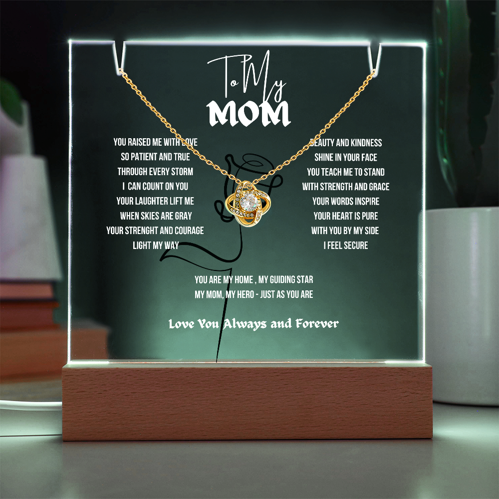 To My Mom Love Knot Necklace With Keepsake Acrylic Led LampDay