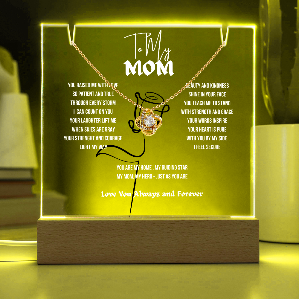To My Mom Love Knot Necklace With Keepsake Acrylic Led LampDay