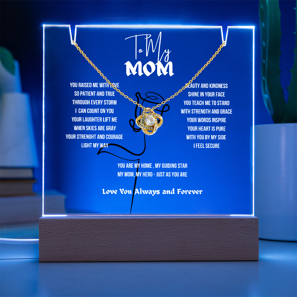 To My Mom Love Knot Necklace With Keepsake Acrylic Led LampDay