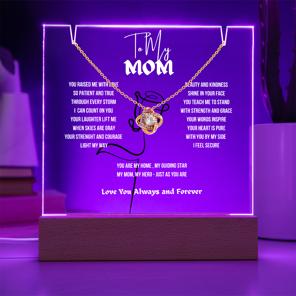 To My Mom Love Knot Necklace With Keepsake Acrylic Led LampDay
