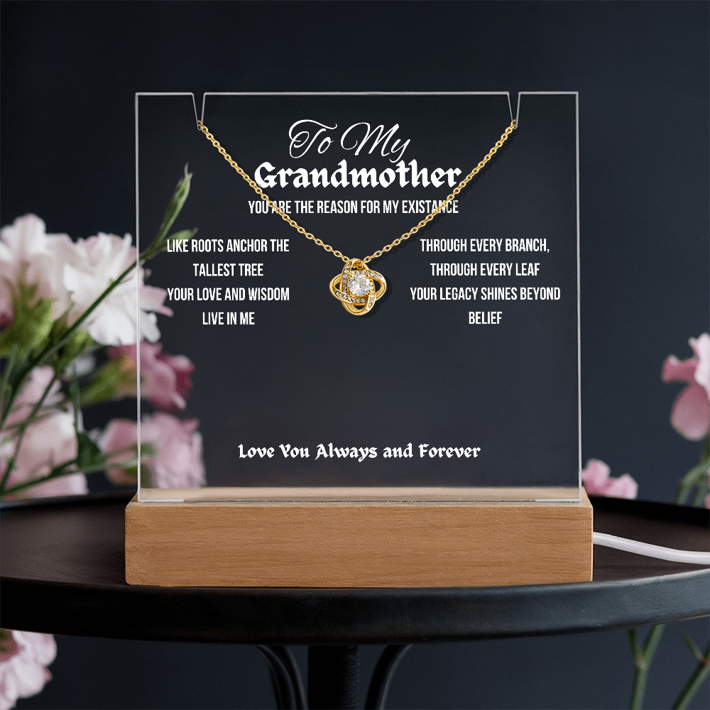 To My Grandmother Acrylic Led Lamp With Love Knot Necklace Gift For Mother's Day Birthday