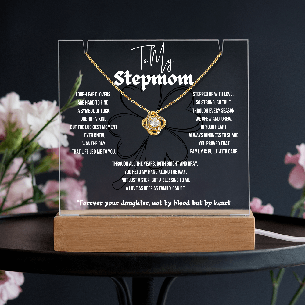 To My Stepmom Love Knot Necklace With Keepsake Acrylic Led Lamp