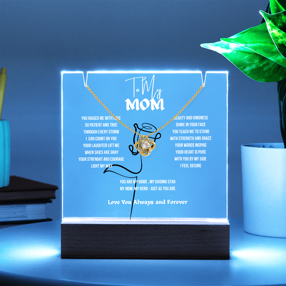 To My Mom Love Knot Necklace With Keepsake Acrylic Led LampDay