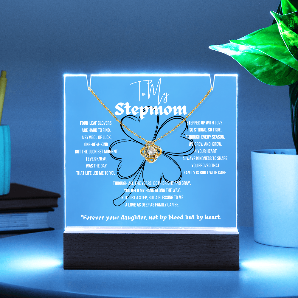 To My Stepmom Love Knot Necklace With Keepsake Acrylic Led Lamp