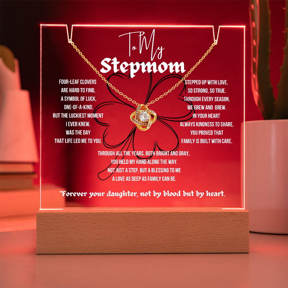 To My Stepmom Love Knot Necklace With Keepsake Acrylic Led Lamp