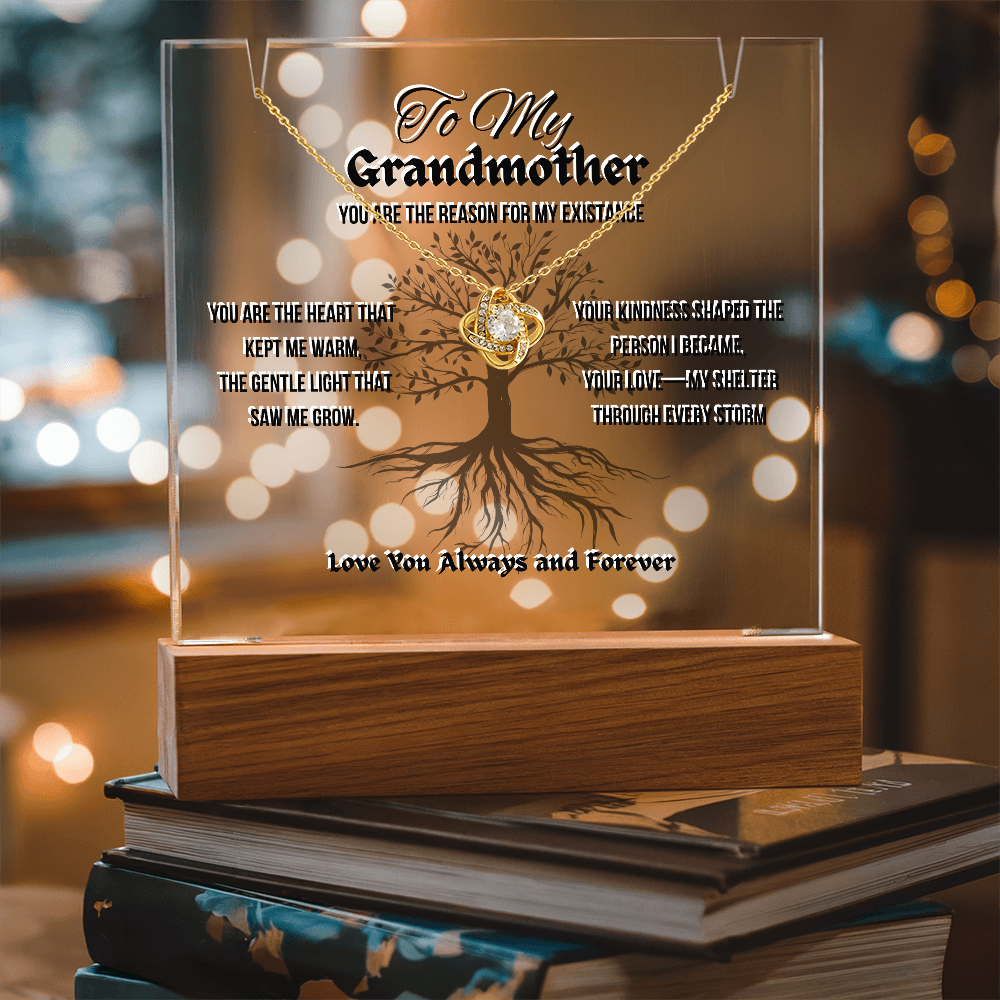 To My Grandmother Keepsake Acrylic Led Lamp With Love Knot Necklace Bundle
