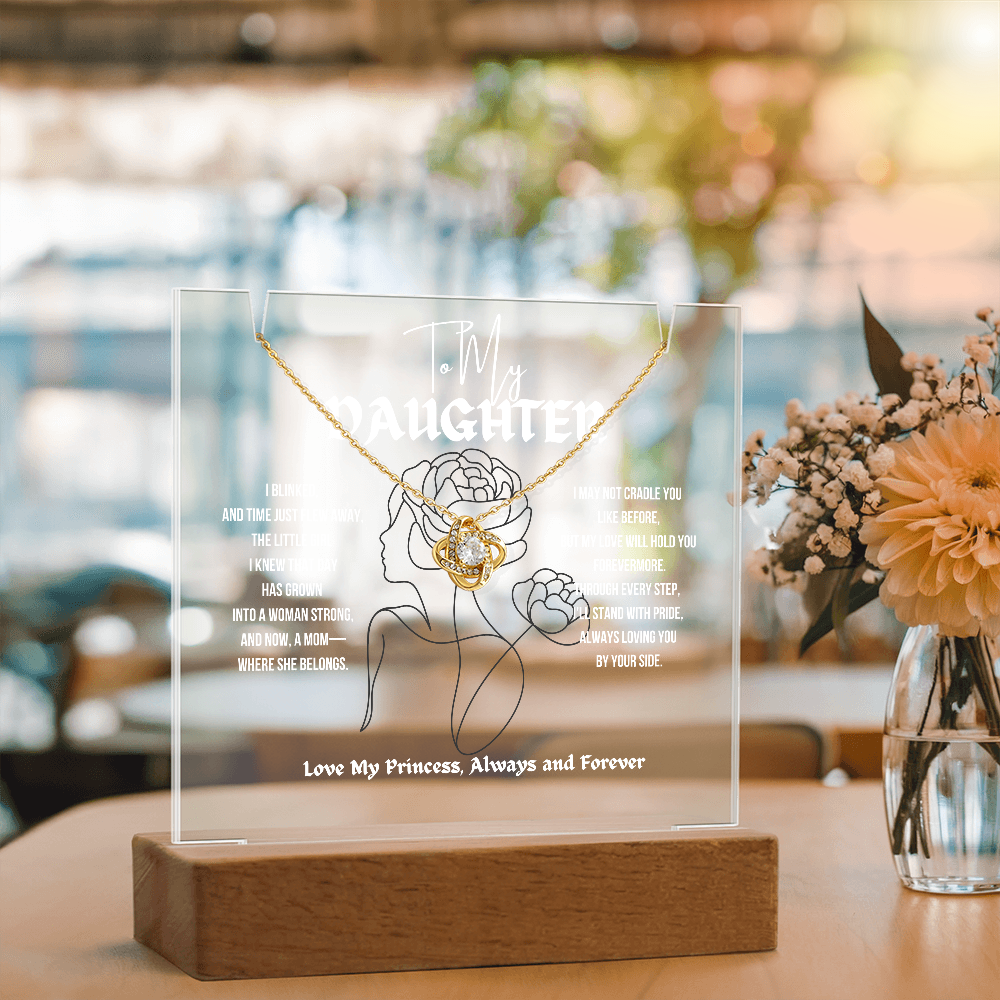 To My Daughter Love Knot Necklace With Keepsake Acrylic Led Lamp