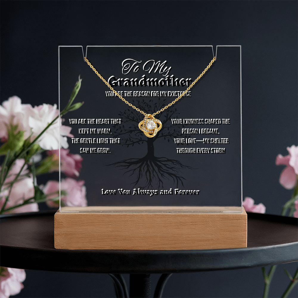 To My Grandmother Keepsake Acrylic Led Lamp With Love Knot Necklace Bundle