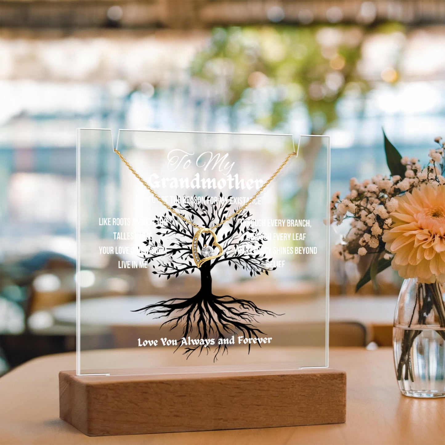 For My Grandmother Forever Acrylic Led Lamp With Love Necklace Bundle