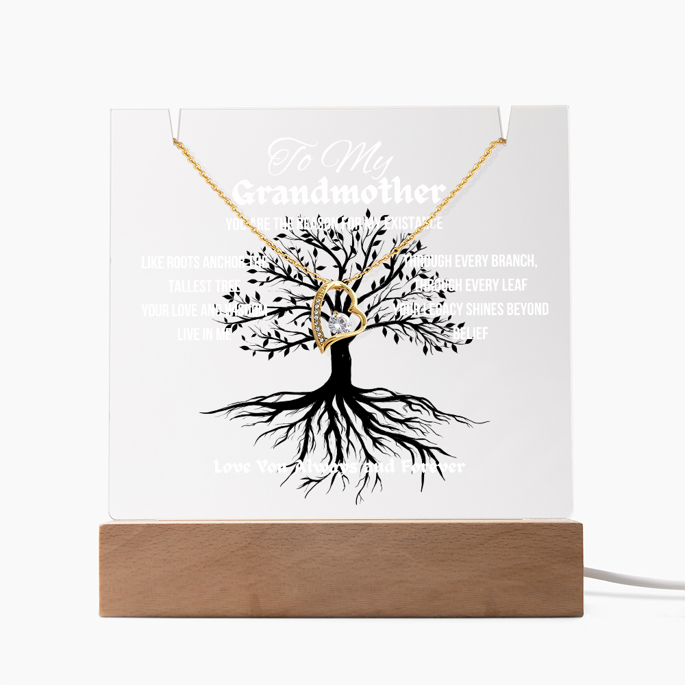 For My Grandmother Forever Acrylic Led Lamp With Love Necklace Bundle