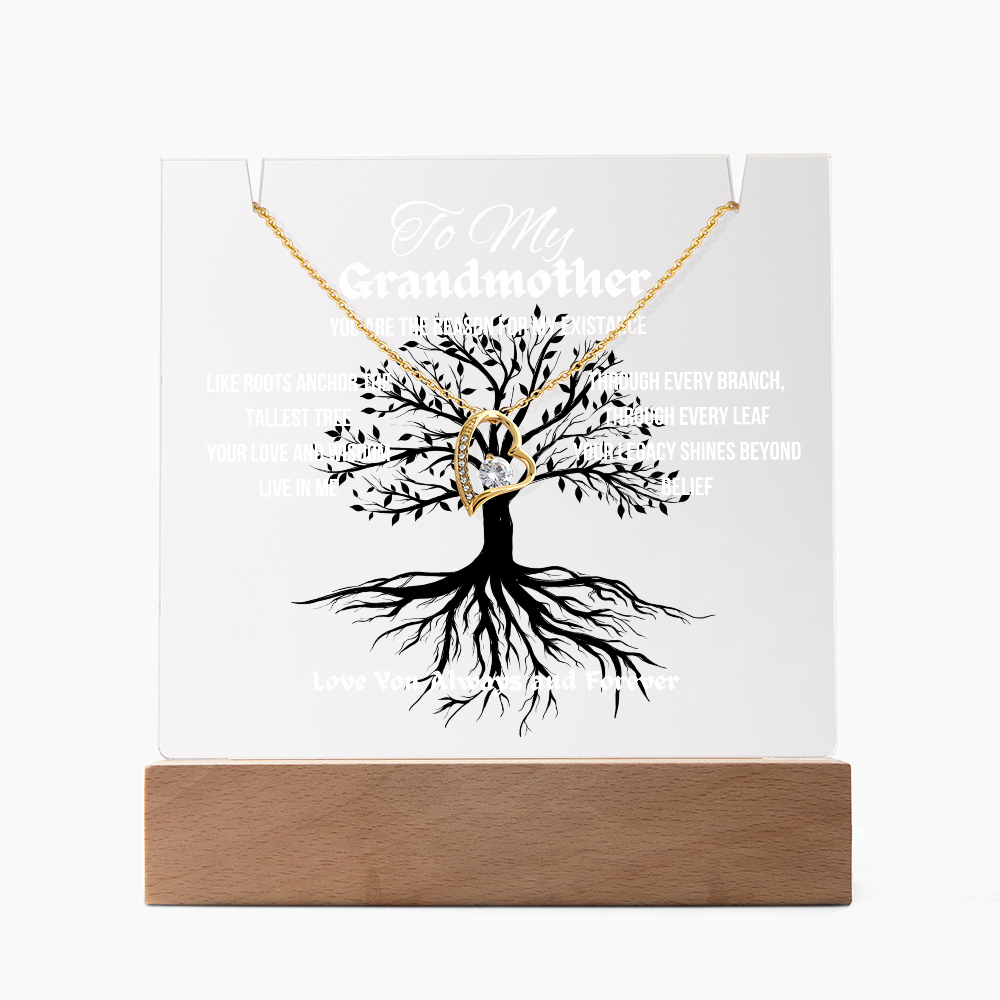 For My Grandmother Forever Acrylic Led Lamp With Love Necklace Bundle