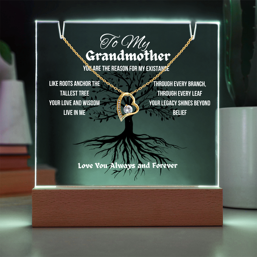 For My Grandmother Forever Acrylic Led Lamp With Love Necklace Bundle