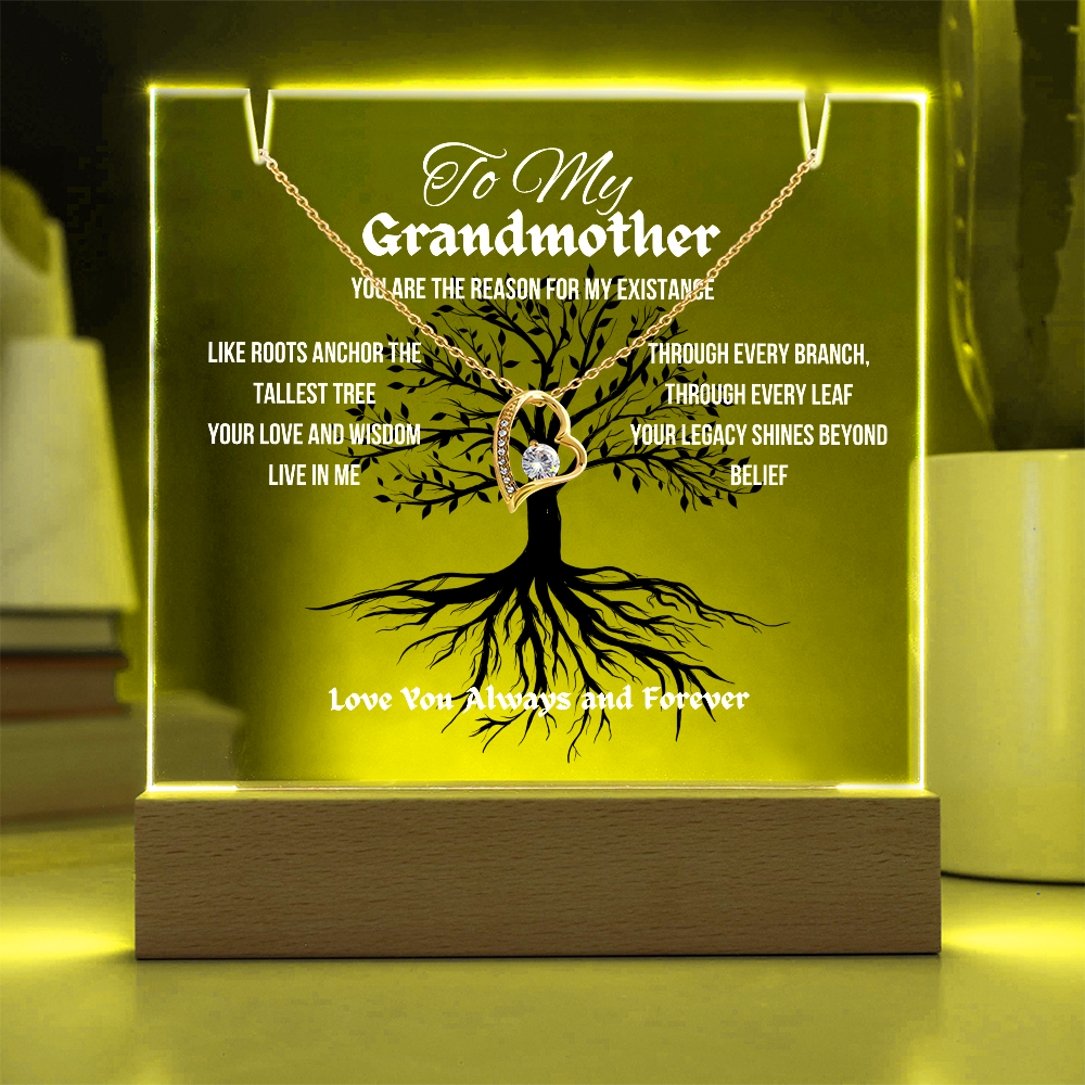 For My Grandmother Forever Acrylic Led Lamp With Love Necklace Bundle