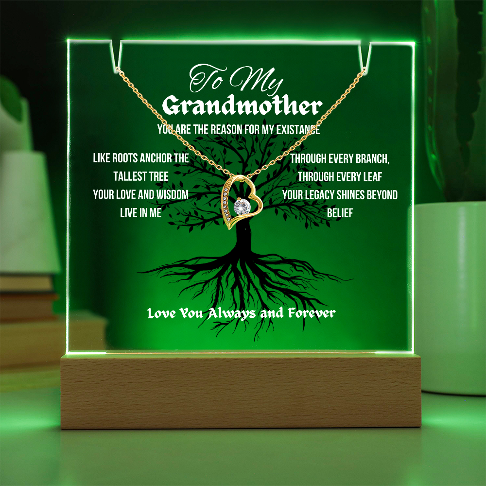For My Grandmother Forever Acrylic Led Lamp With Love Necklace Bundle