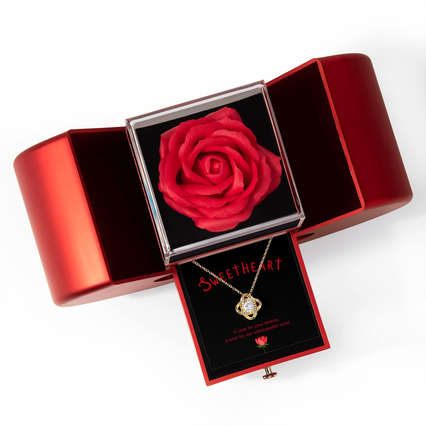 To My Sweatheart Rose Heart Box with Love Knot Necklace